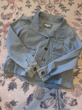 LOFT Striped Blue Denim Stretch Button-Up Jacket